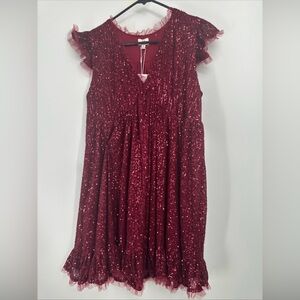 NEW M by MNK Tulle Trimmed Sequin Babydoll Swing Dress WOMEN'S LARGE